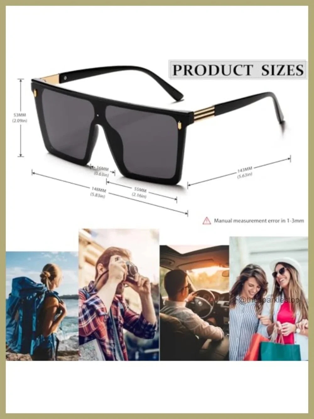 Oversized Square Flat Top Sunglasses UV400 Protection Unisex